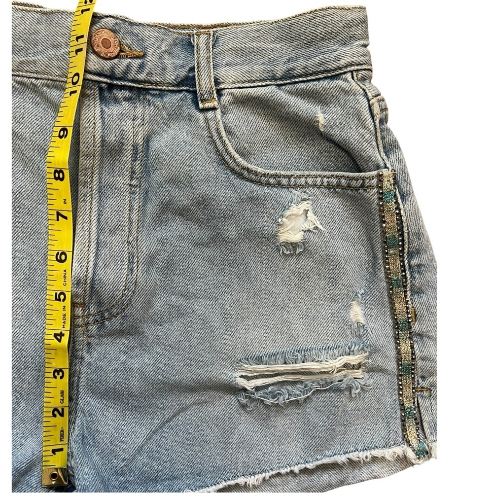 Zara High WaistLight Blue Sparkle Stripe Distressed Jean Shorts EUC 4 - Picture 3 of 5